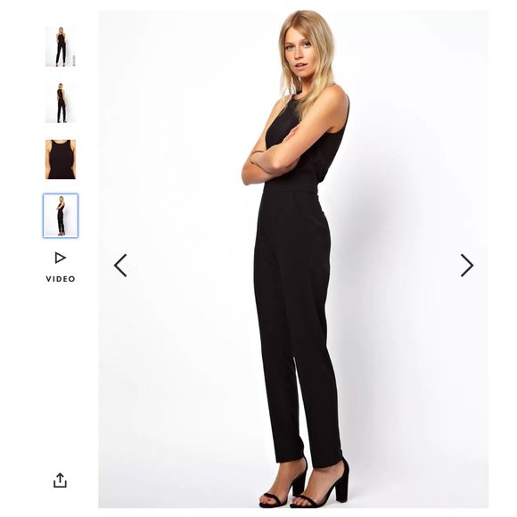 ASOS Petite Black Jumpsuit With Chic Racer Detail Sz 0 Like NEW - Picture 5 of 14
